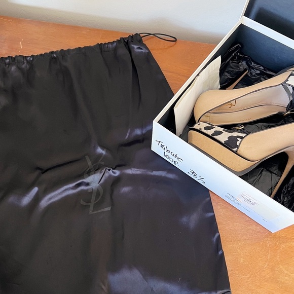 YSL • Tribute 105 Pump canvas leopard Mary Jane heels patent leather platform - Picture 2 of 16